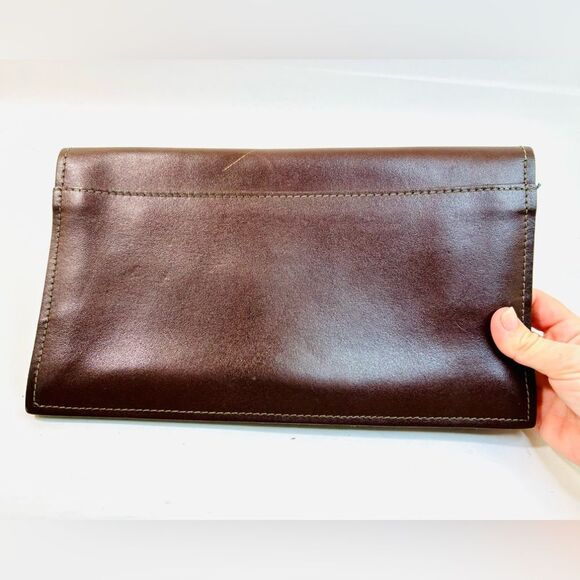 VNTG Mid-Century Brown Leather Fold Over Envelope Carrier Clutch 12.25” x 6.75” - Picture 2 of 14